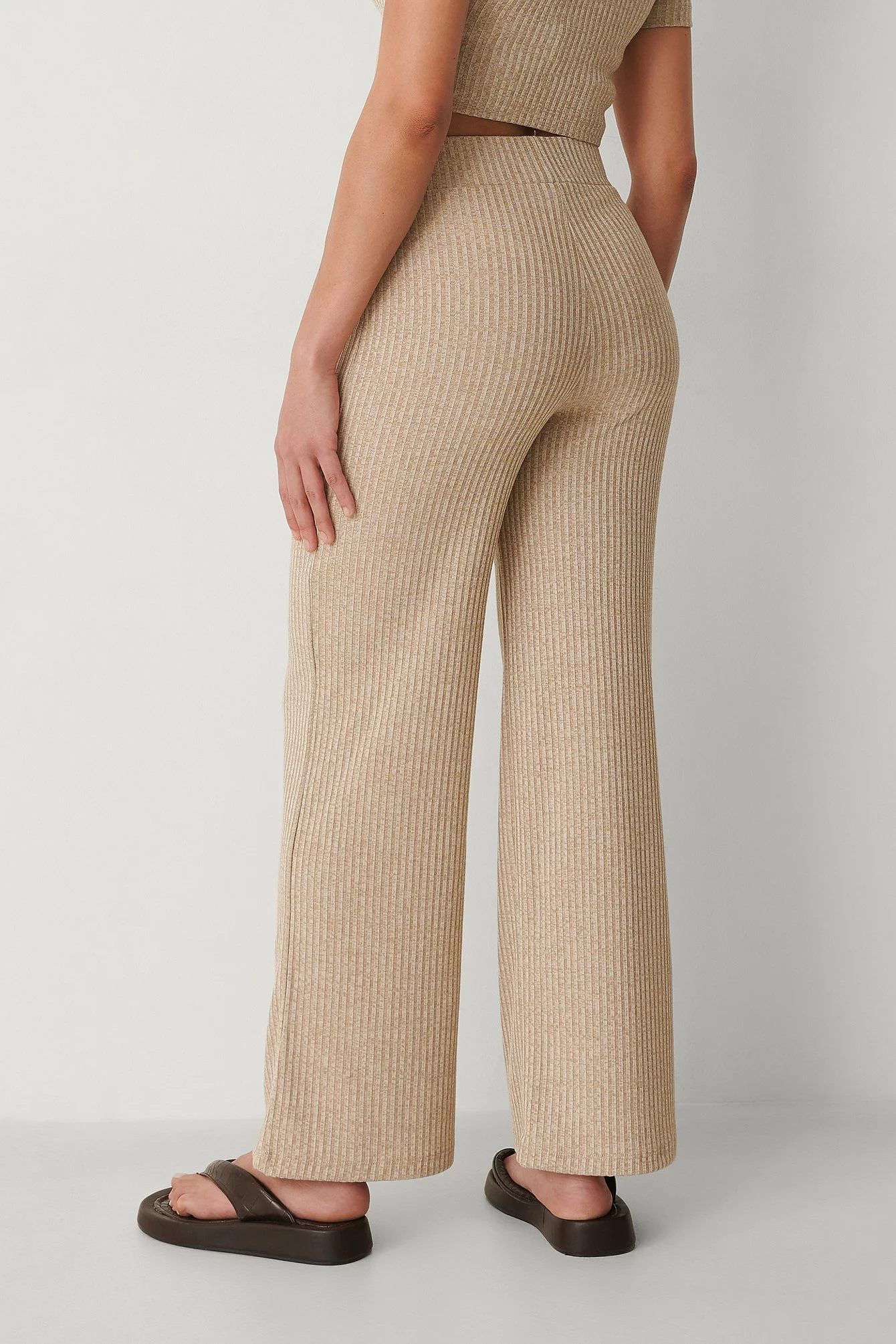 NA-KD Basic Recycled High Waist Ribbed Straight Pants - Image 2