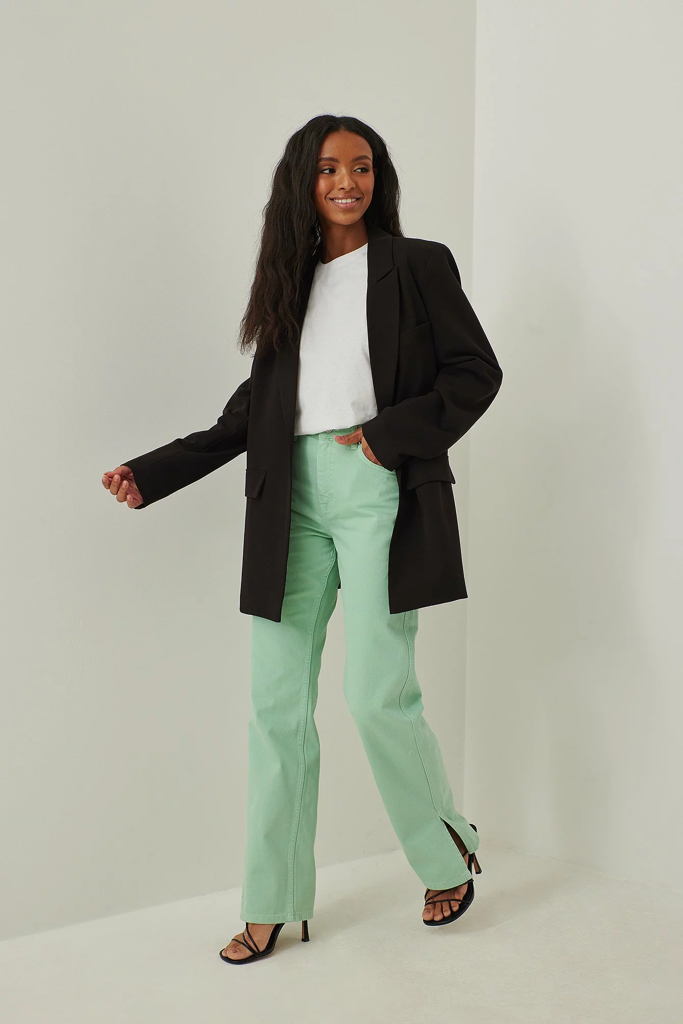 NA-KD Trend High Waist Straight Side Slit Jeans - Image 8