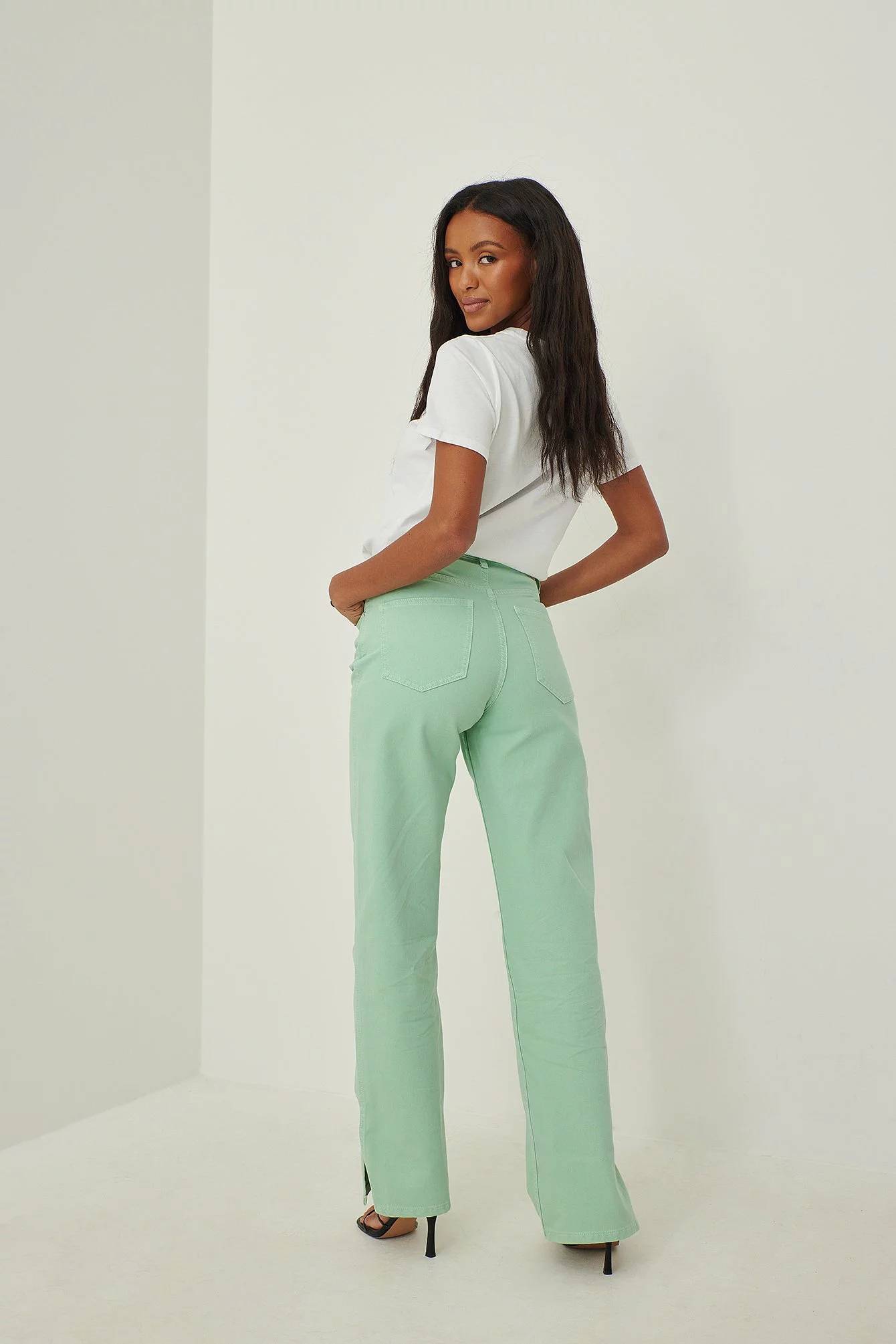 NA-KD Trend High Waist Straight Side Slit Jeans - Image 9