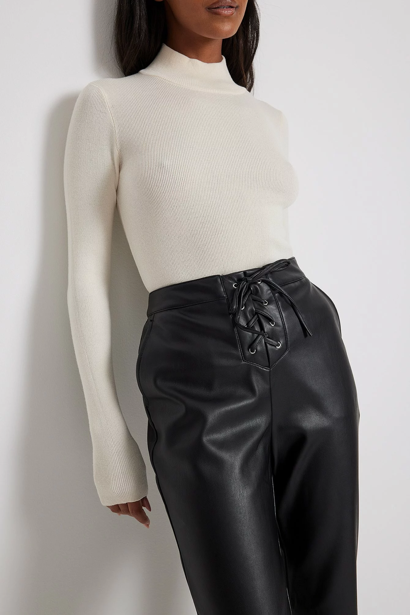 NA-KD Trend Lace-Up PU Pants - Image 3