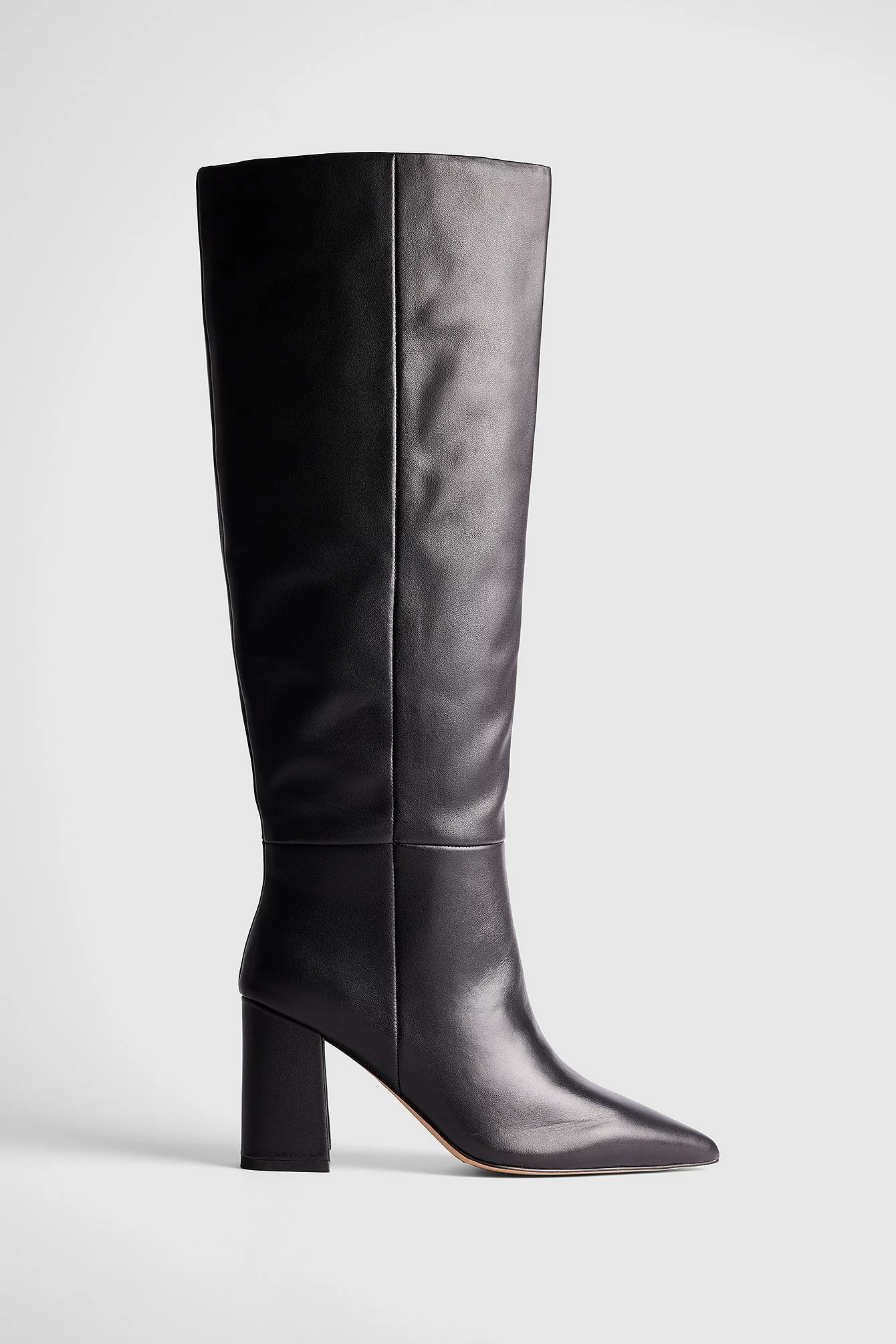 NA-KD Shoes Leather Pointy Block Heel Boots