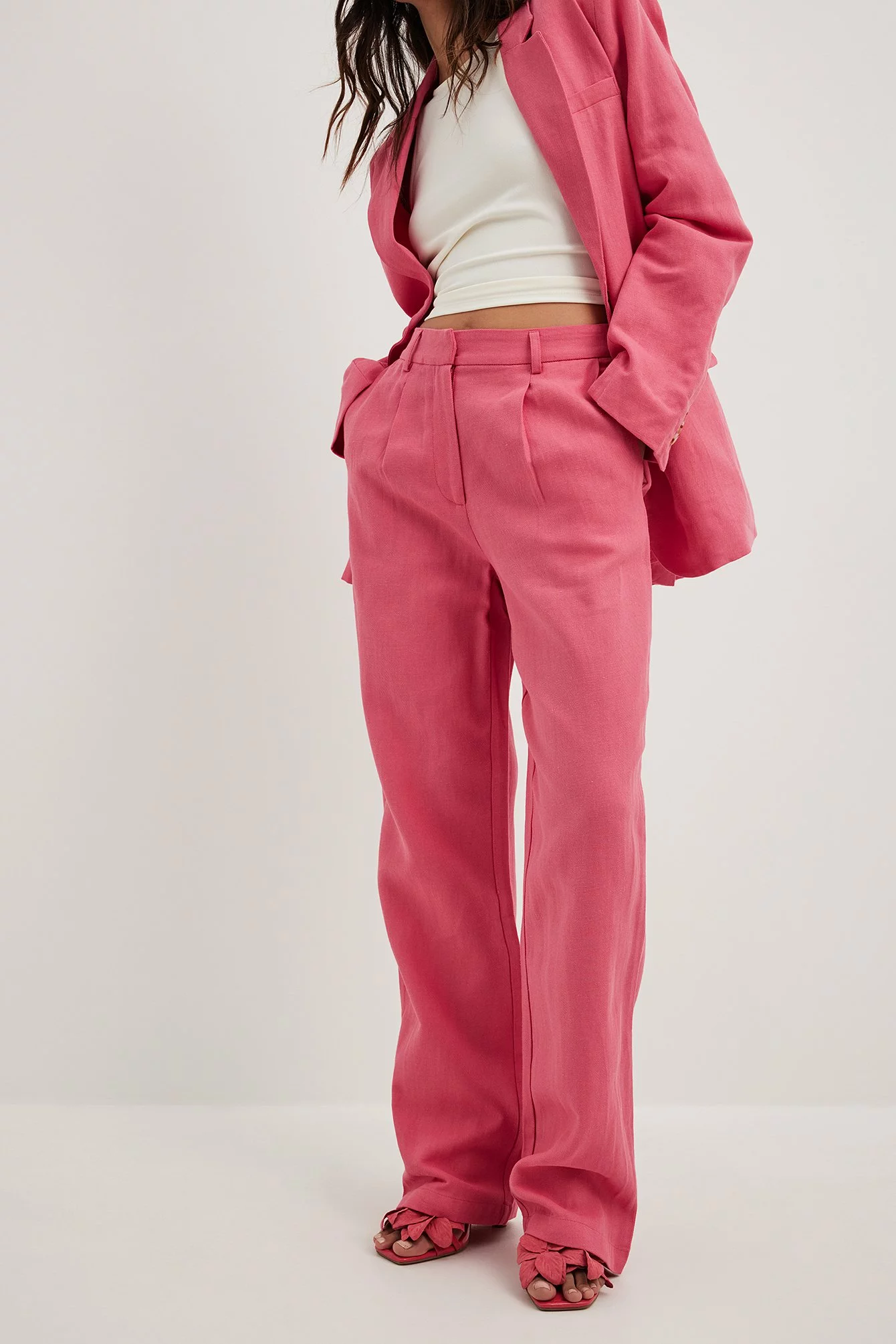 NA-KD Classic Linen-Blend High Waist Suit Pants - Image 9