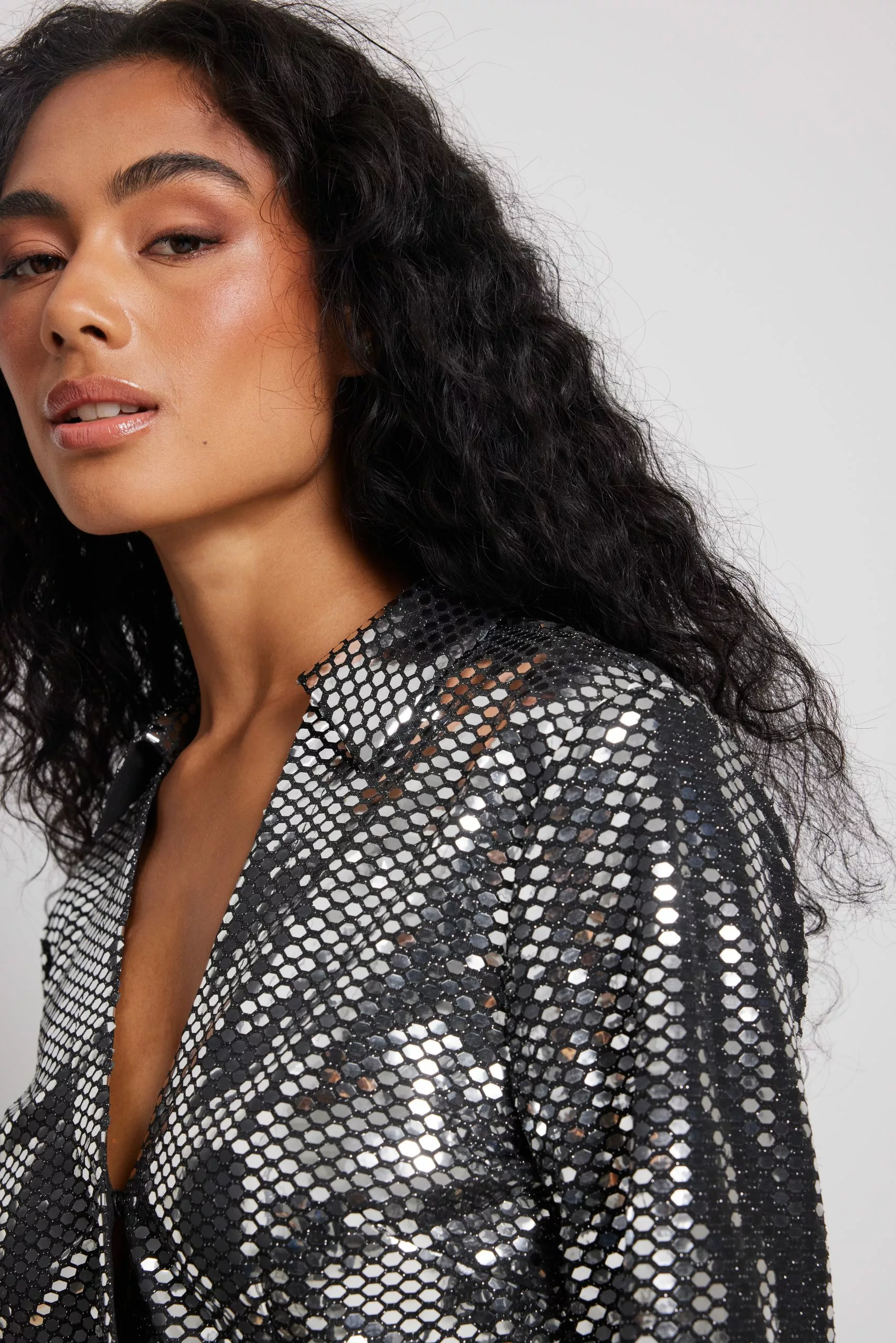 NA-KD Party Long Sleeve Sequin Shirt - Image 5