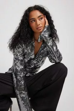 NA-KD Party Long Sleeve Sequin Shirt