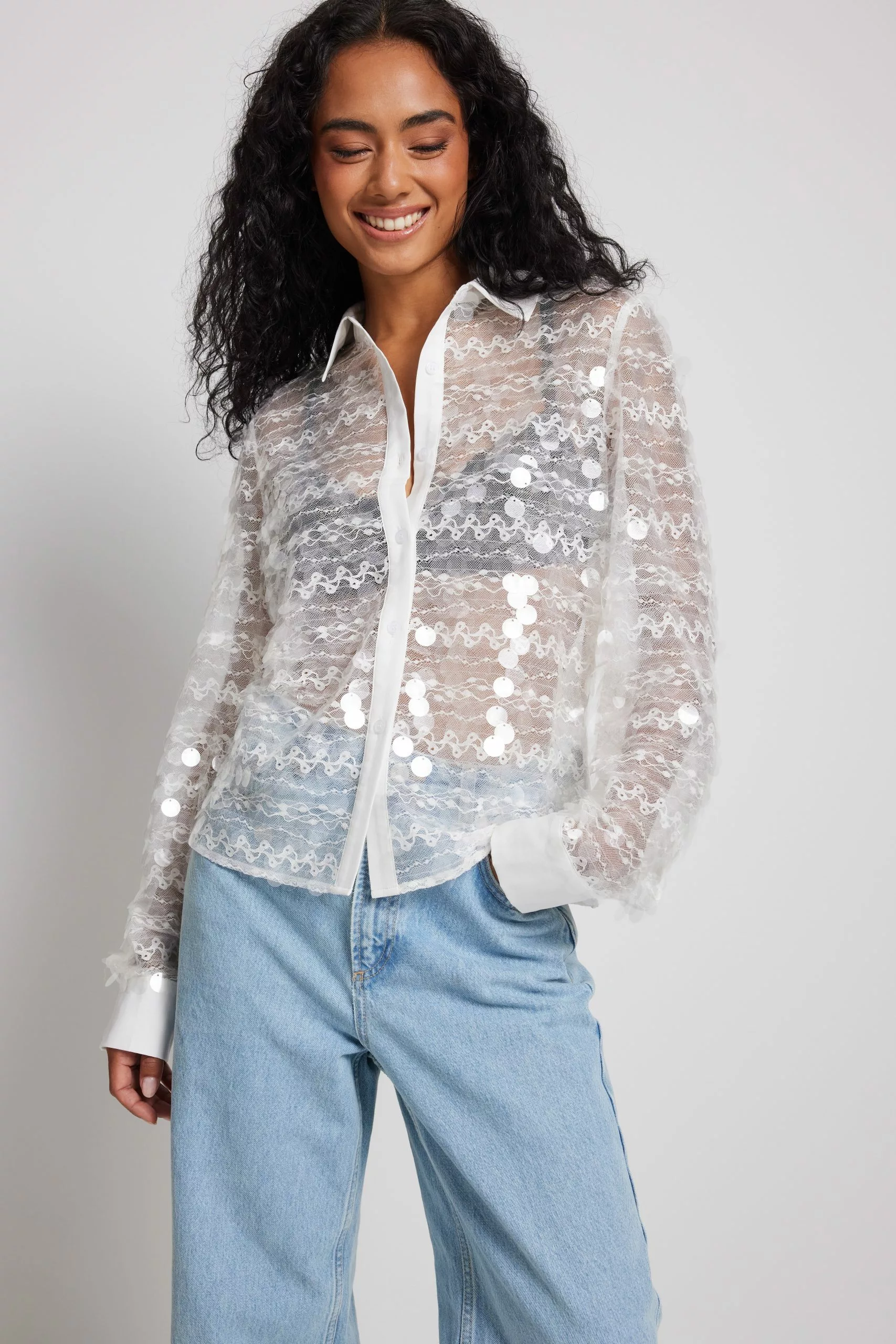 NA-KD Party Ls Sequin Shirt - Image 2