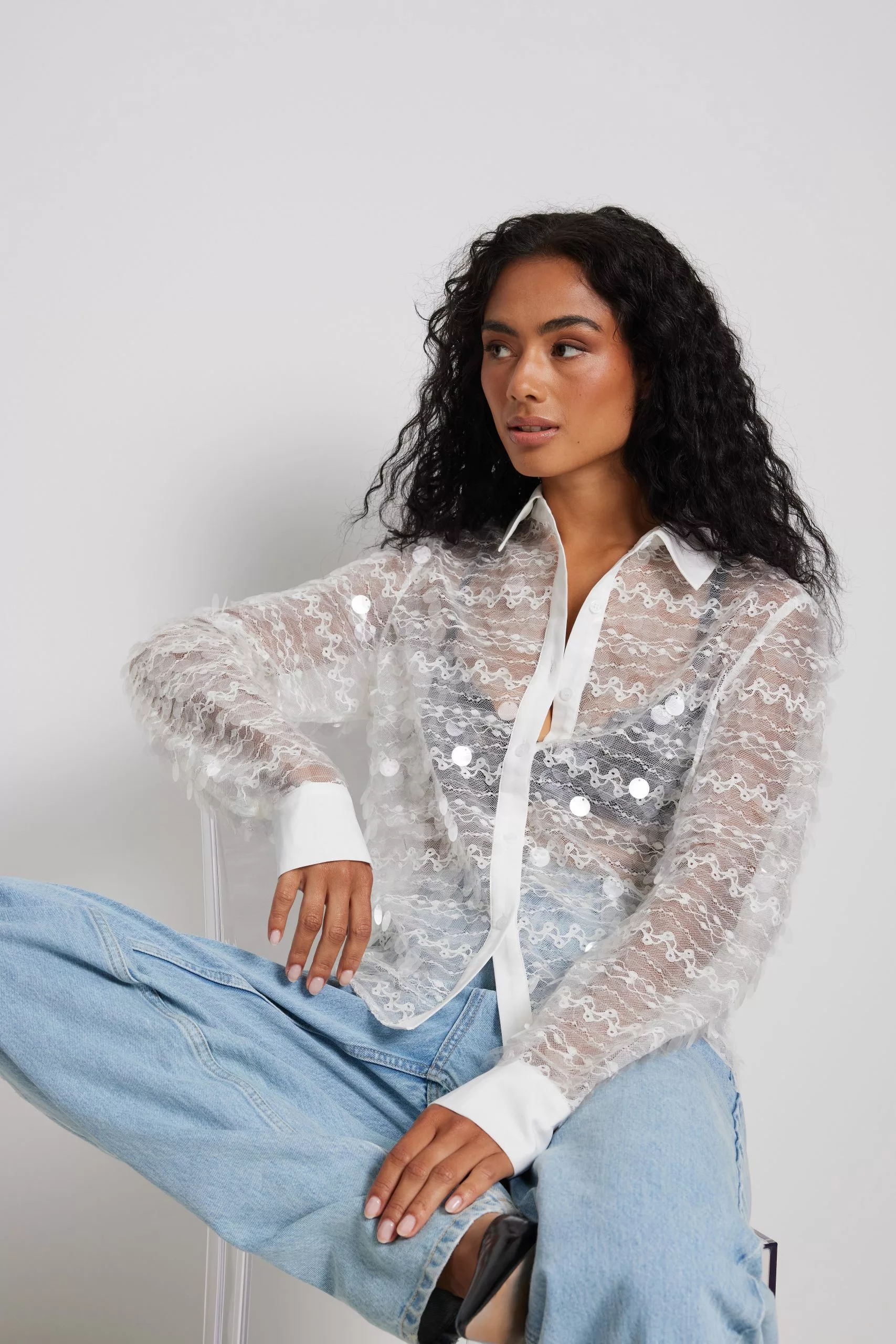 NA-KD Party Ls Sequin Shirt - Image 4