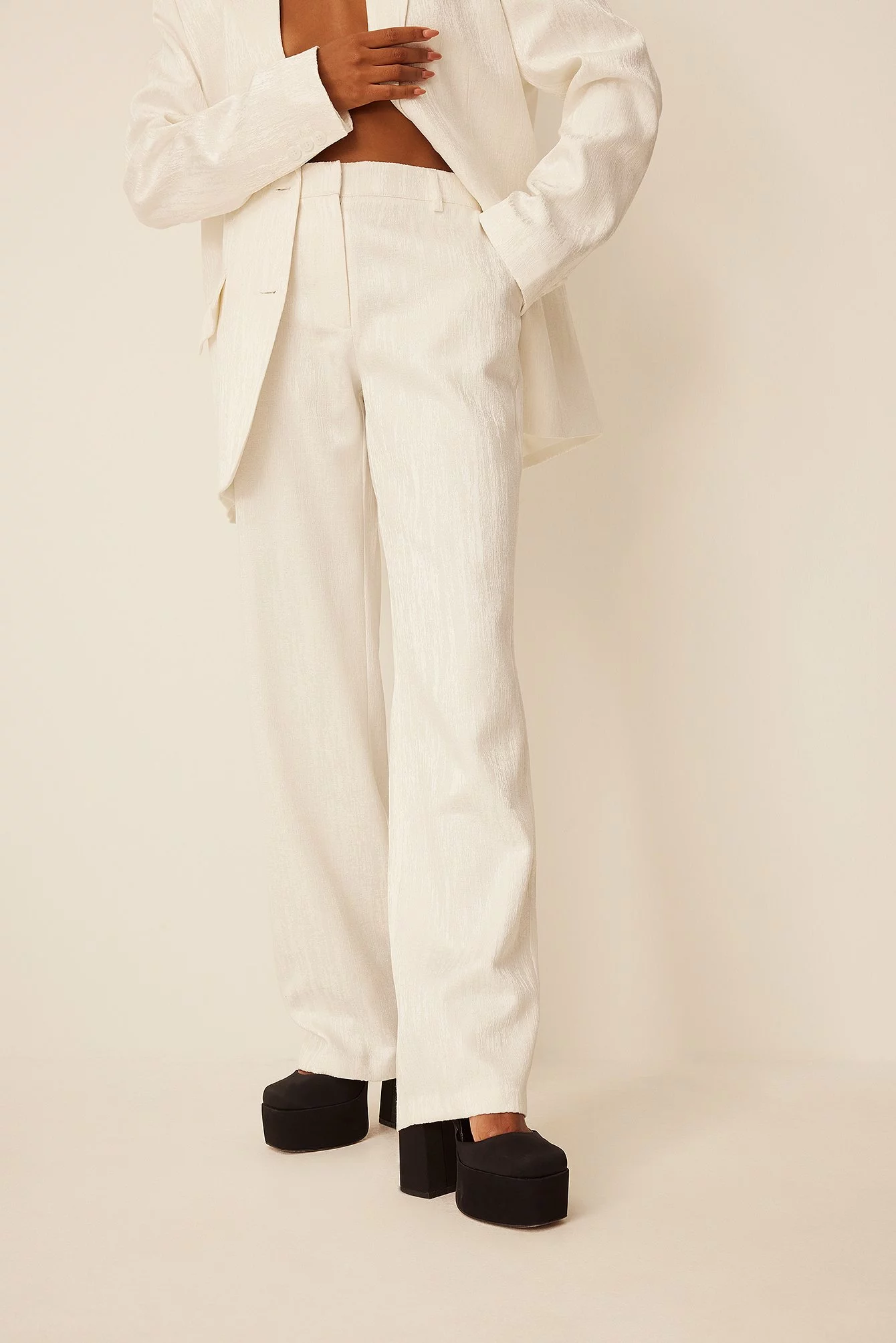 Moa Mattsson X NA-KD Mid Waist Shiny Detail Trousers - Image 4