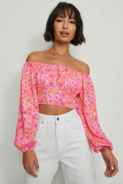 NA-KD Party Off Shoulder Long Sleeve Blouse