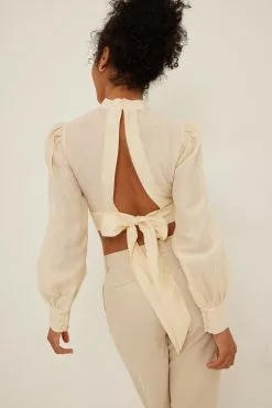 NA-KD Open Back Linen Blend Blouse
