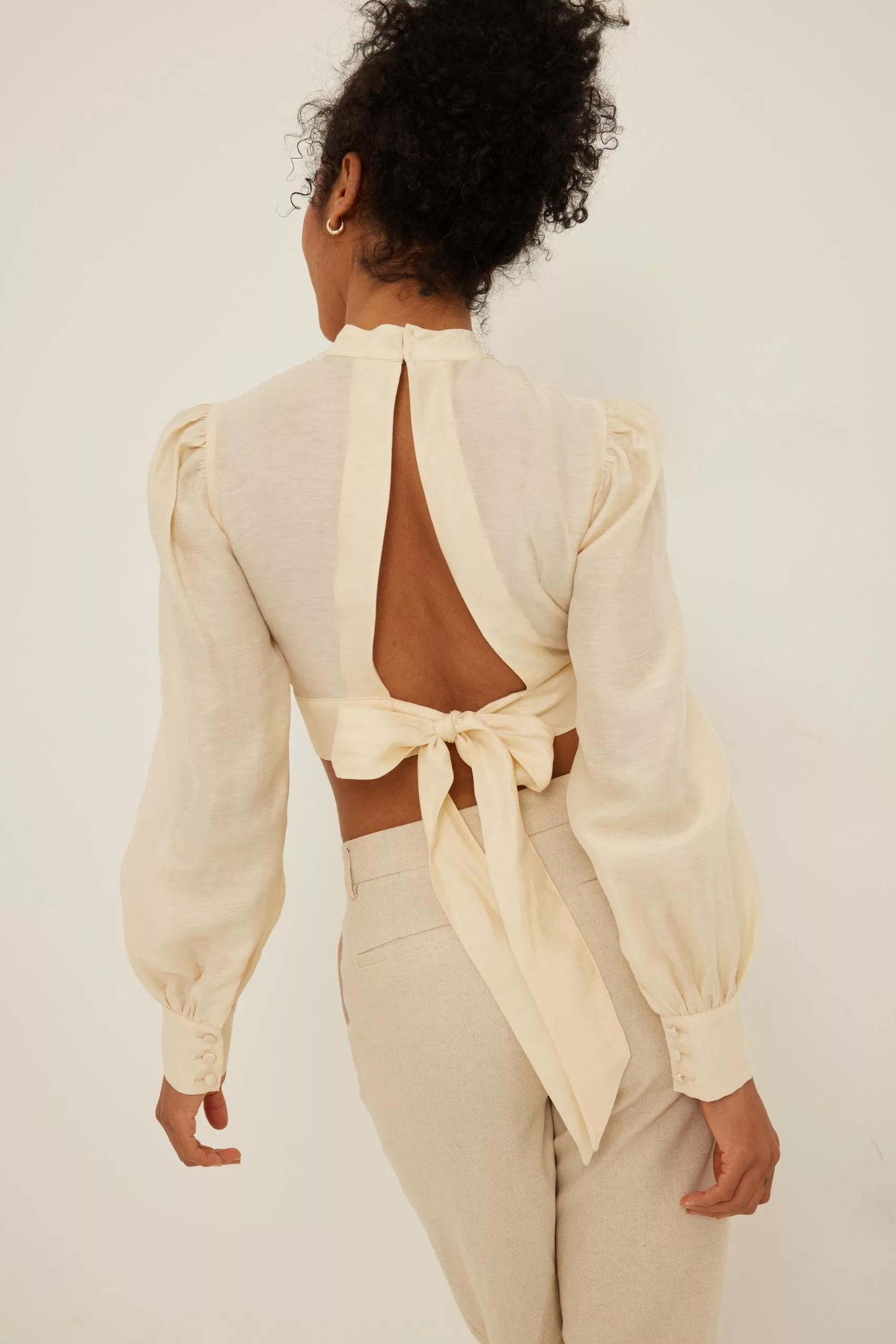 NA-KD Open Back Linen Blend Blouse