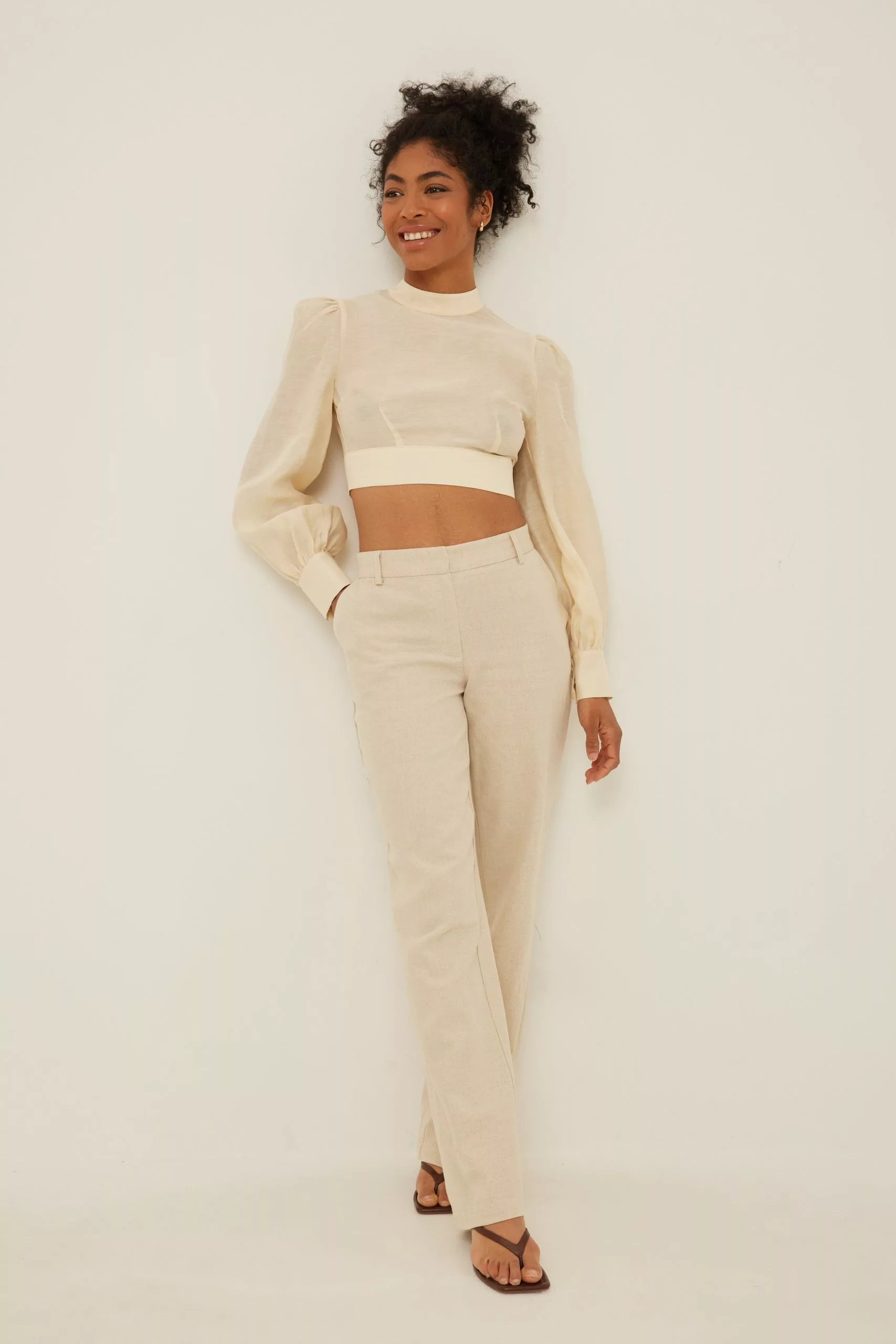 NA-KD Open Back Linen Blend Blouse - Image 3