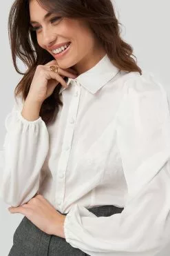 NA-KD Peasant Sleeve Button Up Satin Blouse