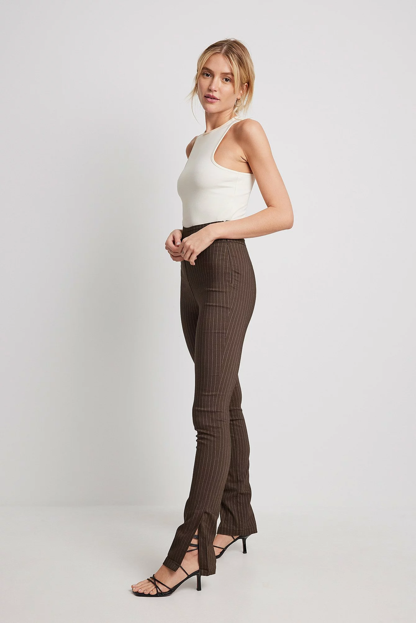 NA-KD Classic Pinstriped Stretch Slit Pants - Image 8