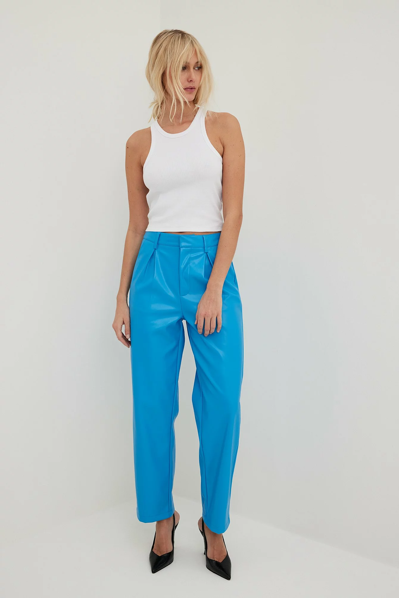 Karoline Dall X NA-KD Pleat Detail PU Trousers