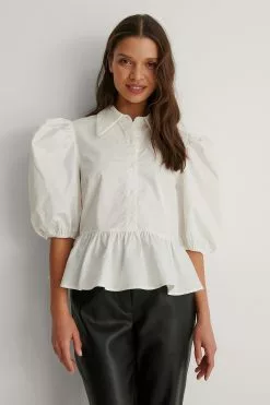 NA-KD Trend Pointy Collar Puff Sleeve Top