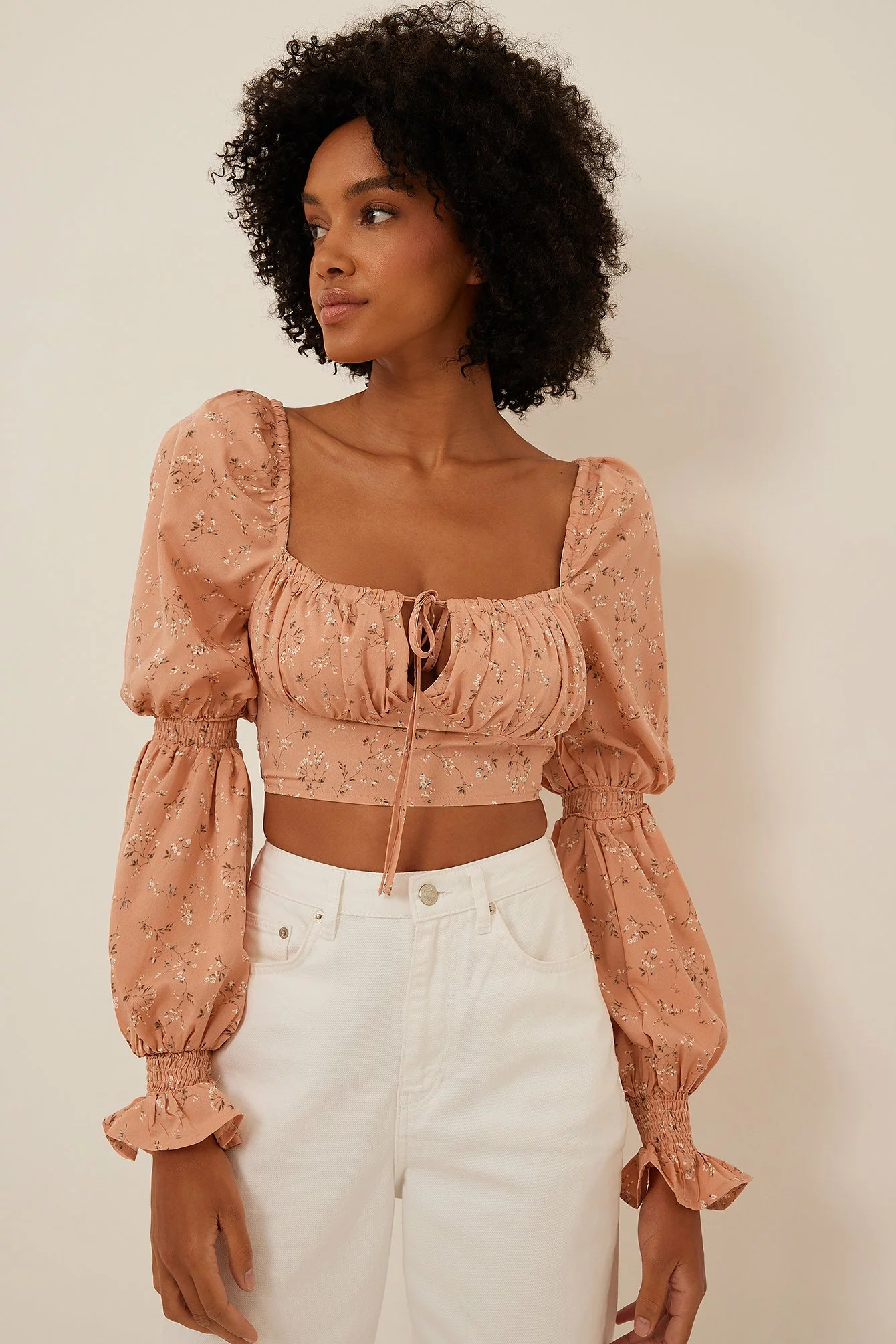 NA-KD Printed Tie Front Blouse - Image 3