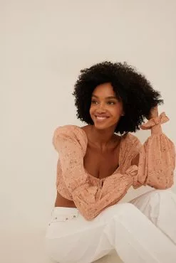 NA-KD Printed Tie Front Blouse