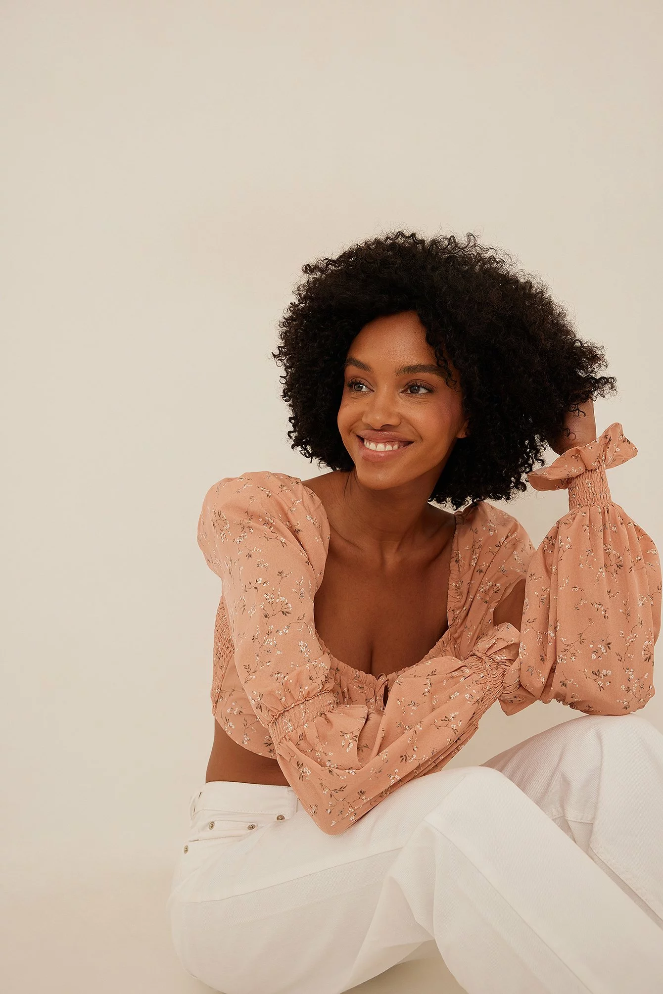 NA-KD Printed Tie Front Blouse