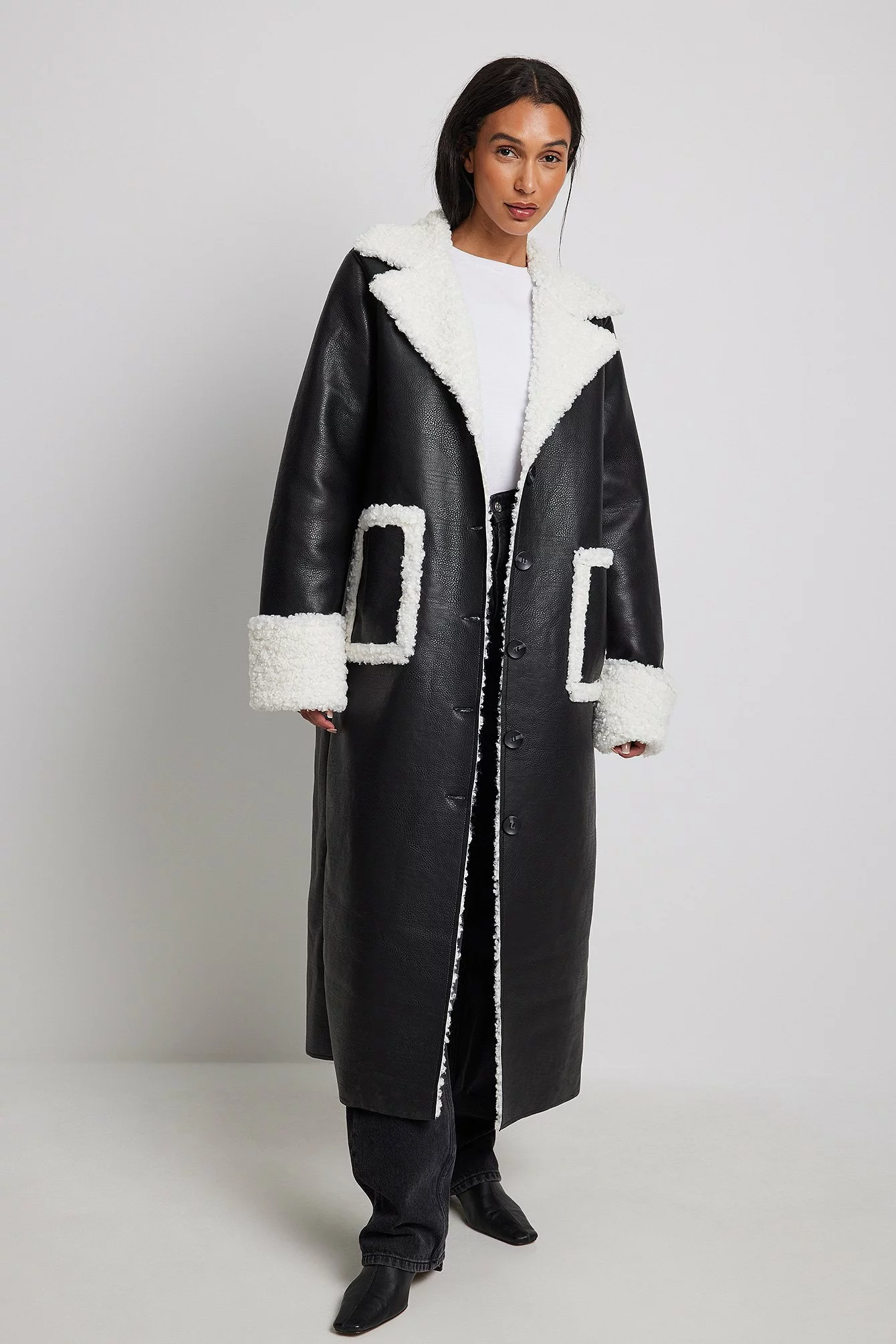 Lisa & Lena For NA-KD Pu Coat With Teddy Details - Image 2