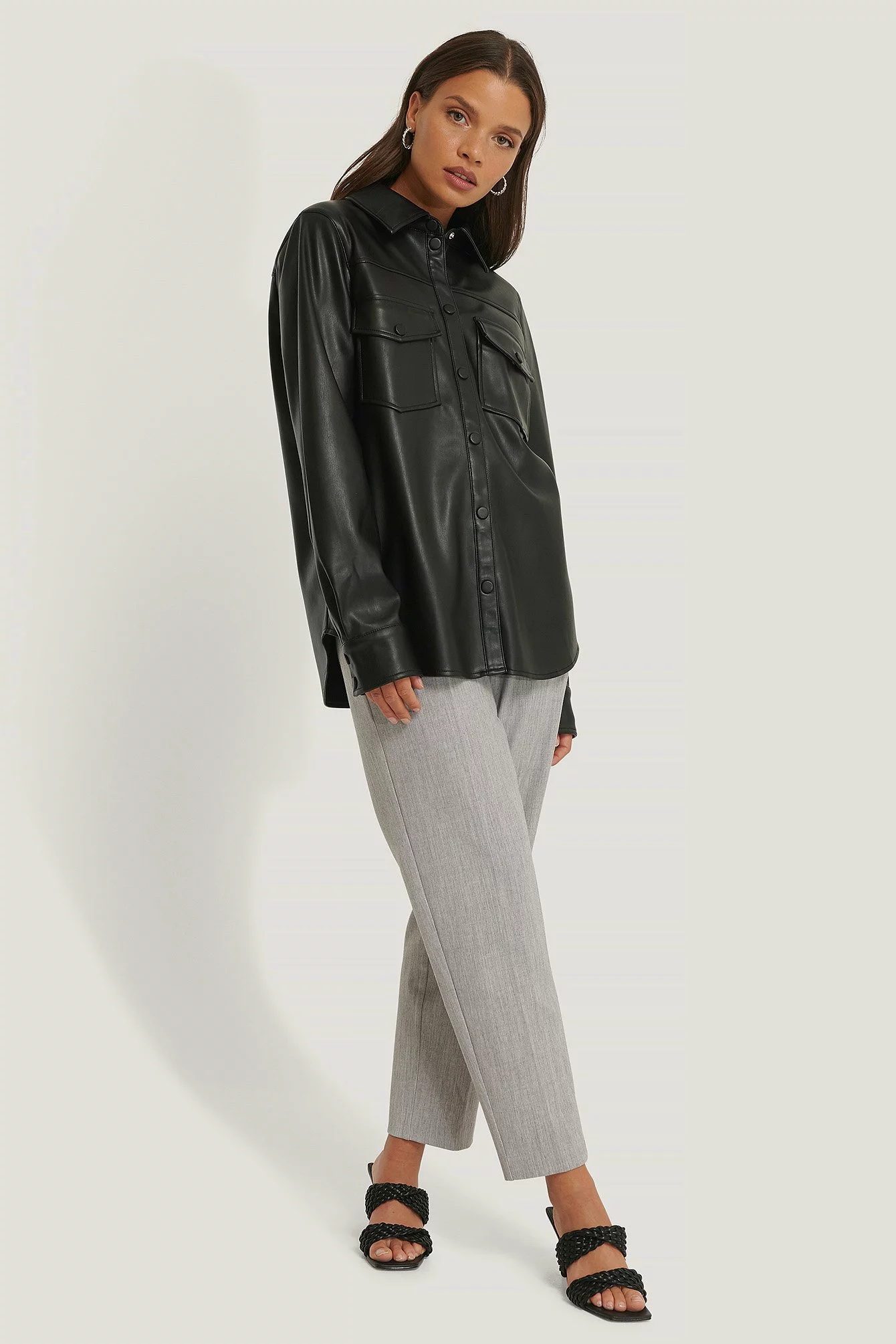 NA-KD Trend Pu Double Pocket Shirt - Image 7