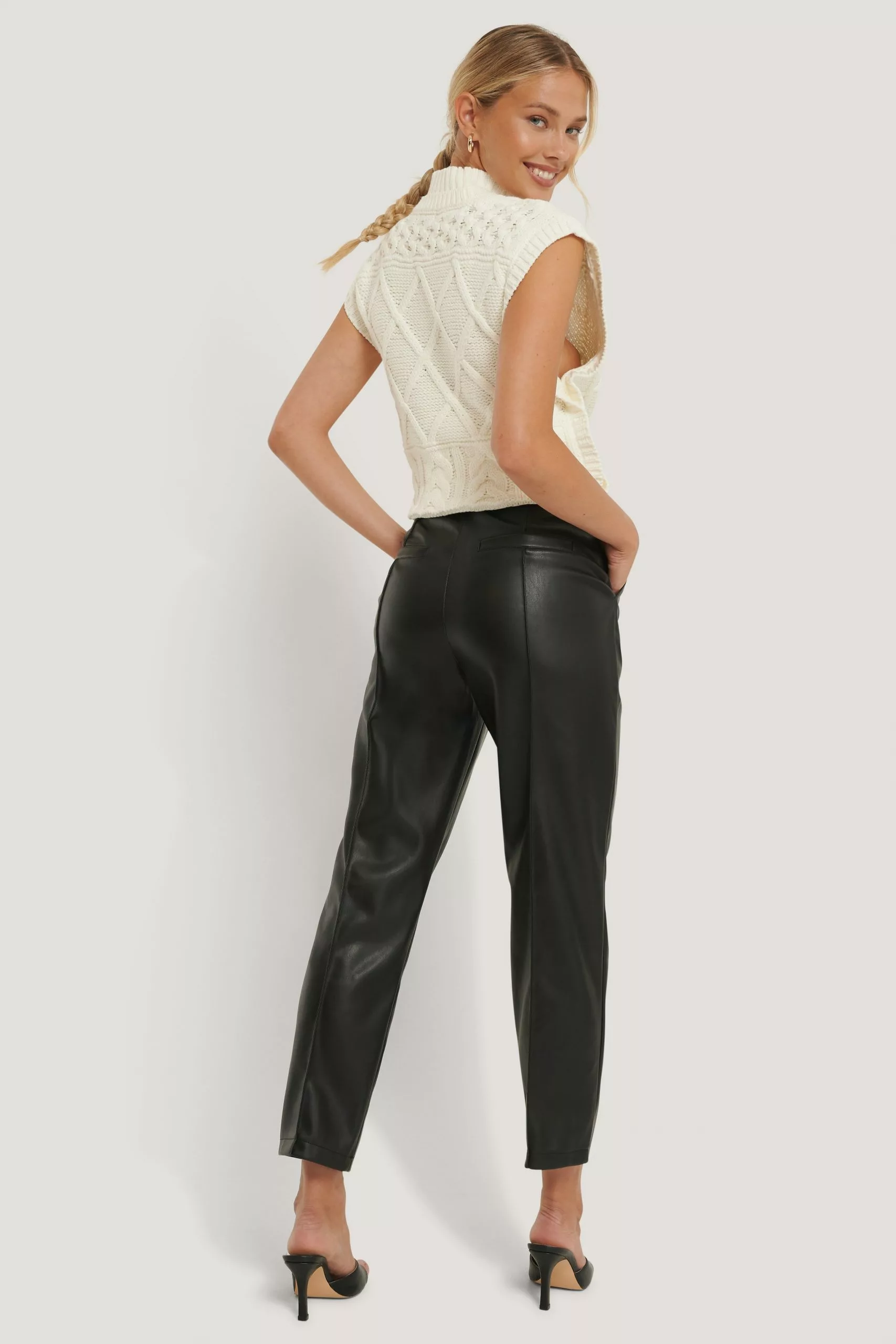 NA-KD Trend PU High Rise Cropped Pants - Image 4