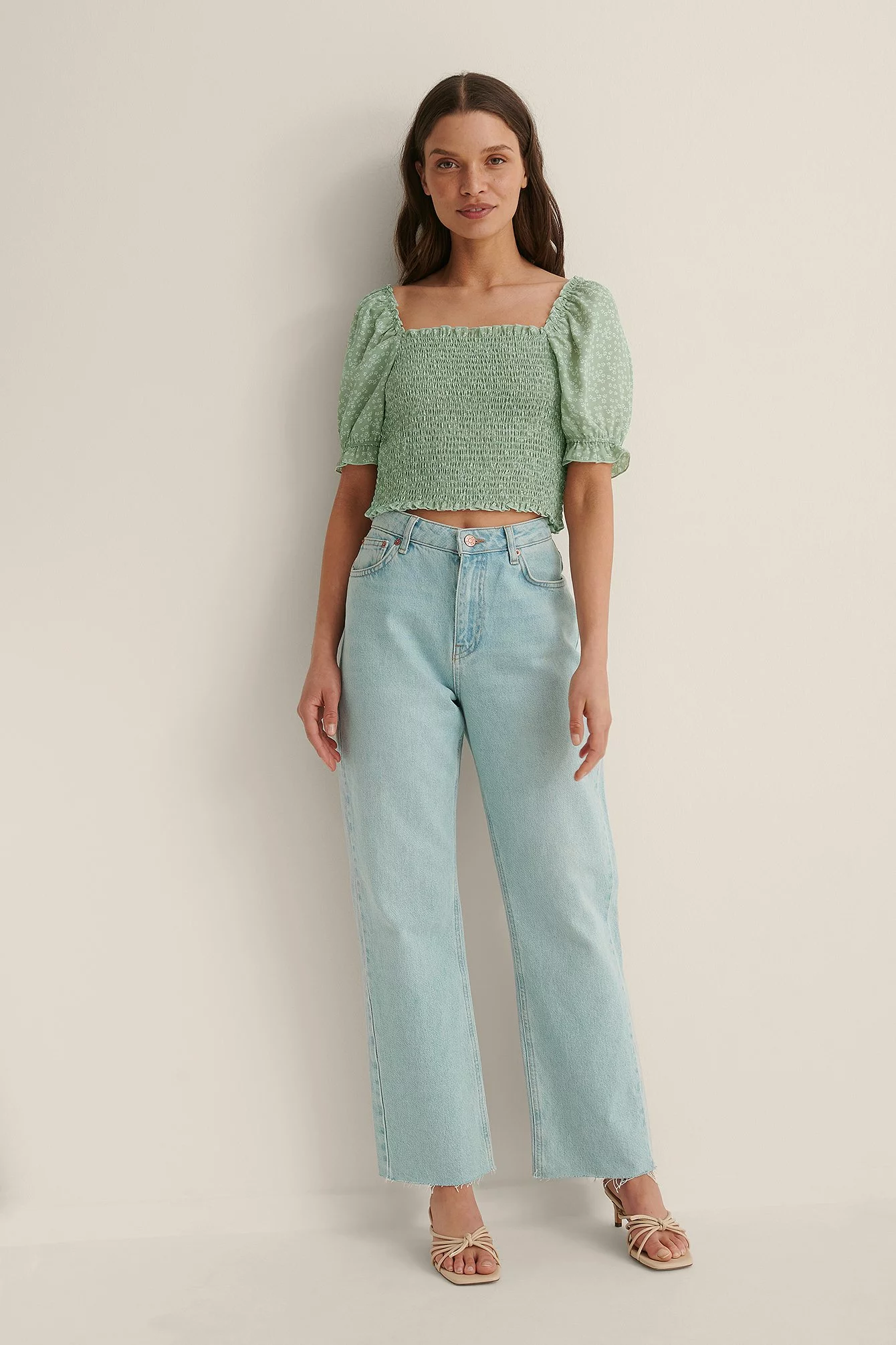 NA-KD Boho Cropped Puff Sleeve Smocked Top - Image 16