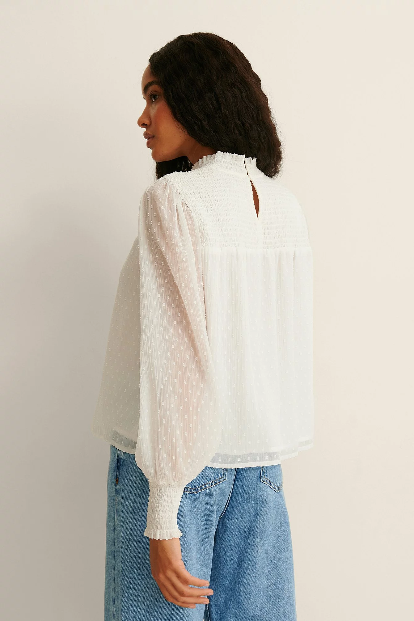 NA-KD Boho Recycled Dobby Smocked Frill Neck Blouse - Image 15