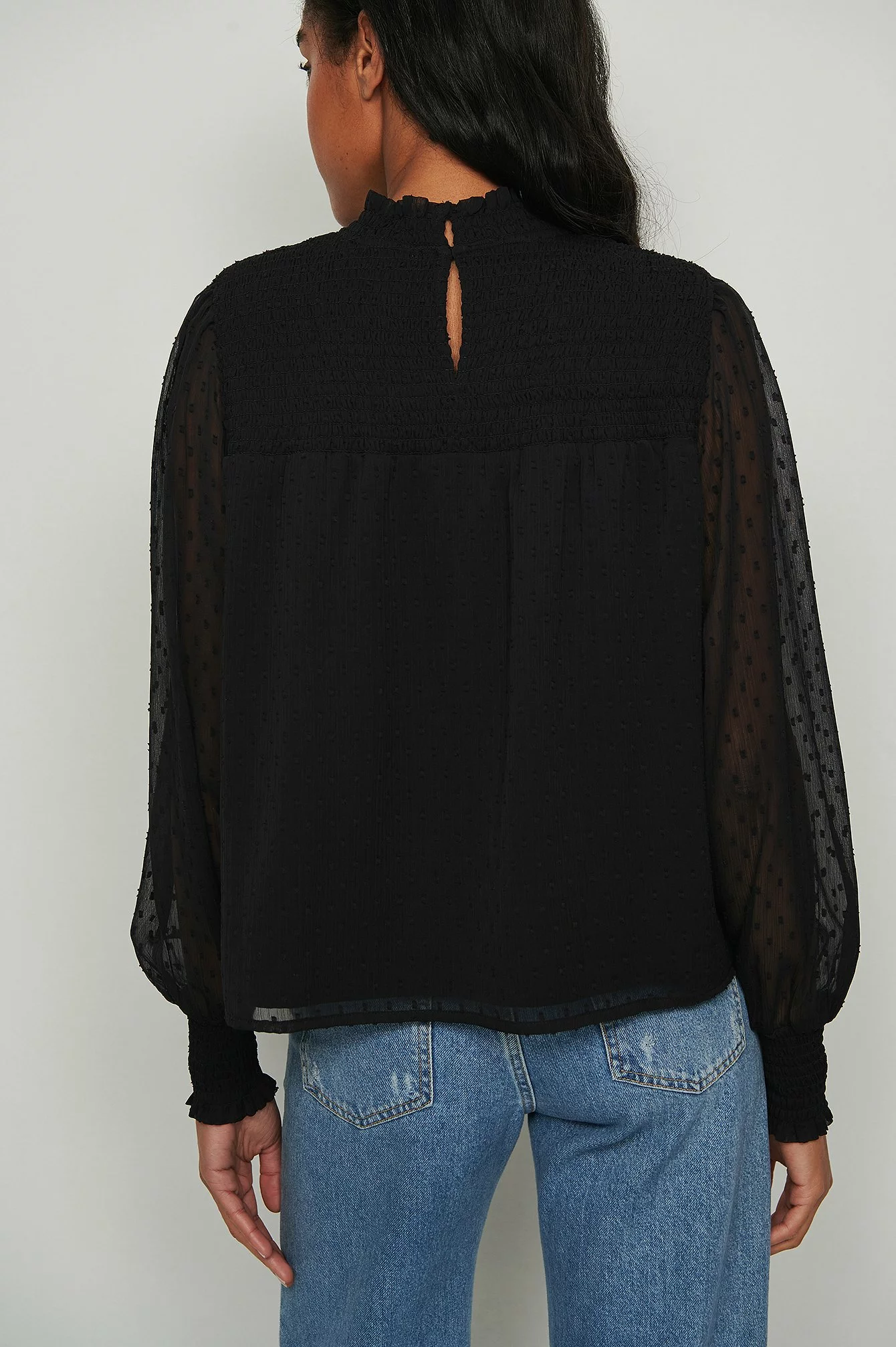 NA-KD Boho Recycled Dobby Smocked Frill Neck Blouse - Image 2