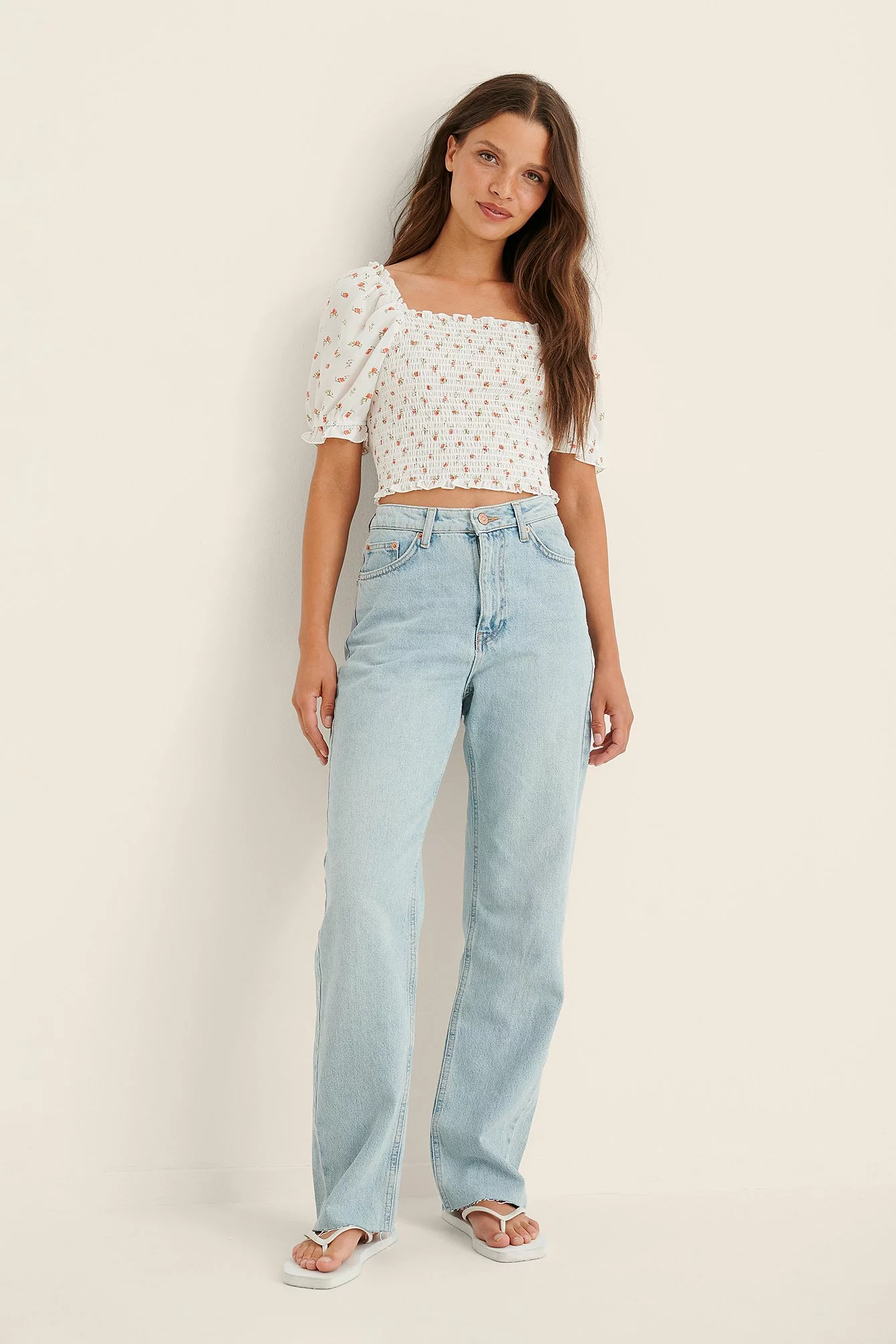 NA-KD Boho Cropped Puff Sleeve Smocked Top - Image 7