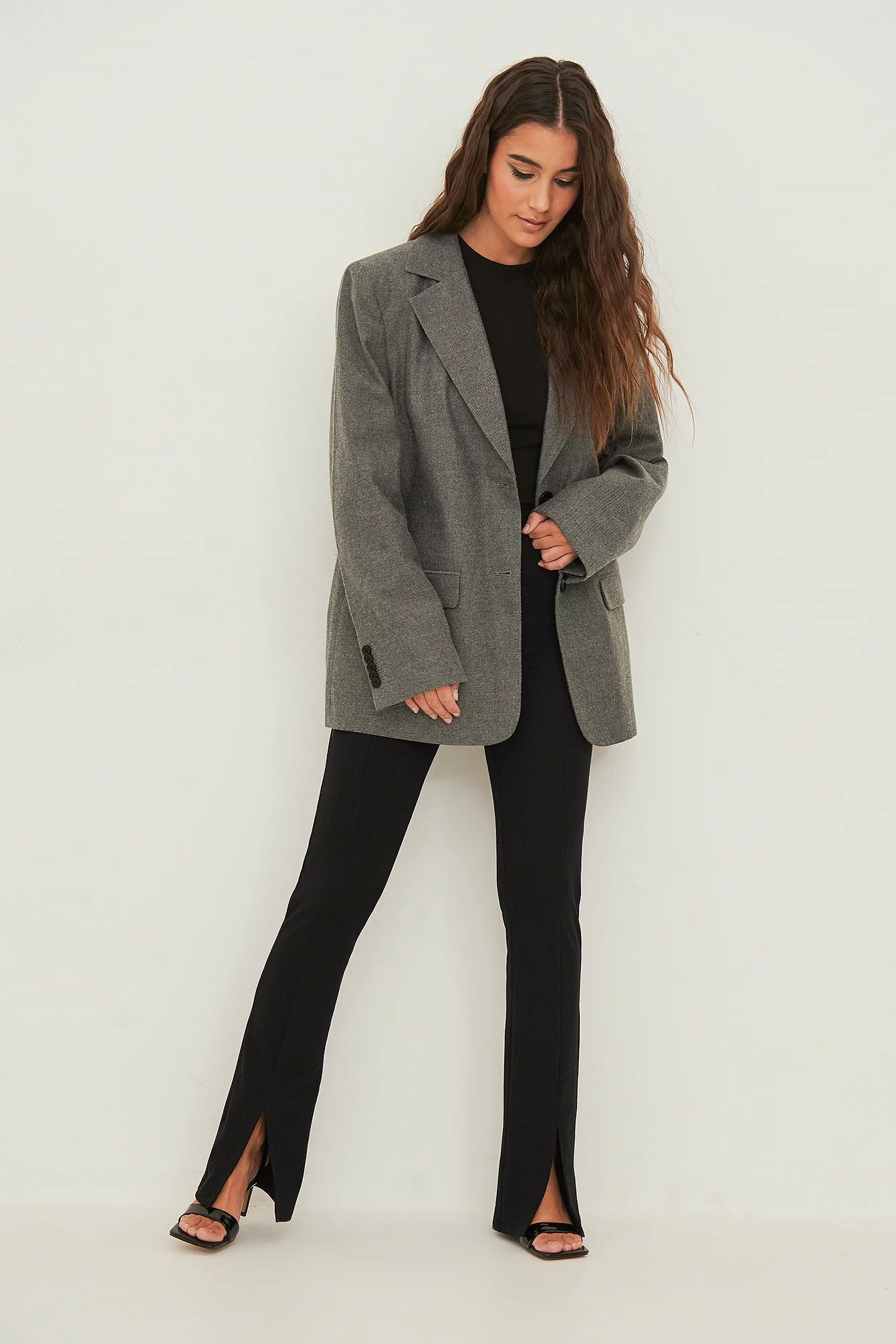 NA-KD Ribbed Front Slit Detail Pants