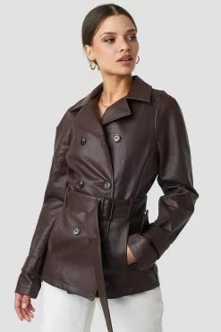 NA-KD Short PU Belted Jacket