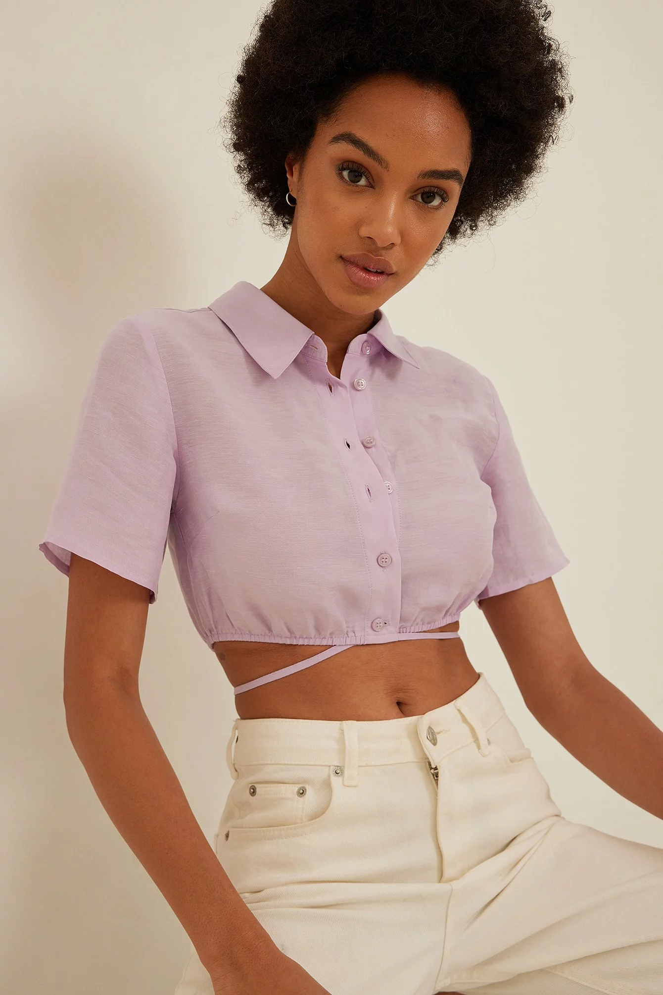 NA-KD Short Sleeve Linen Blend Shirt - Image 8