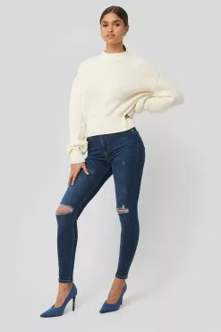 NA-KD Skinny High Waist Destroyed Jeans