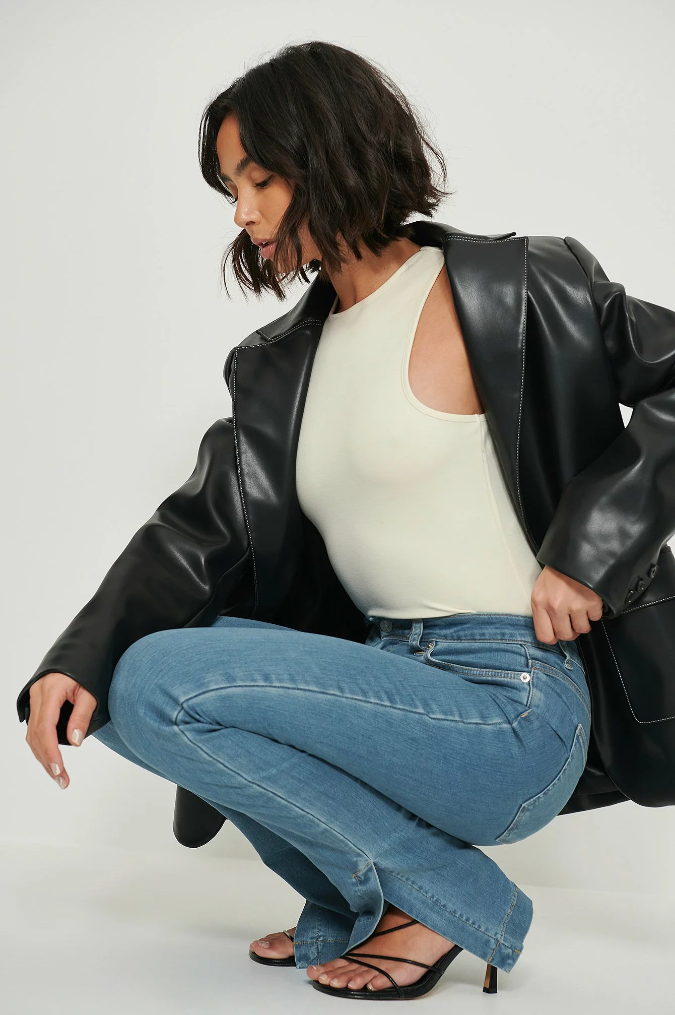 NA-KD Trend Skinny Side Slit High Waist Jeans