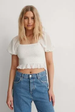 NA-KD Smocked Cropped Top