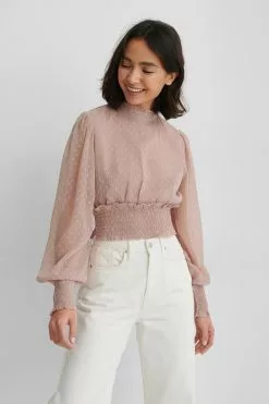 NA-KD Smocked Dobby Blouse