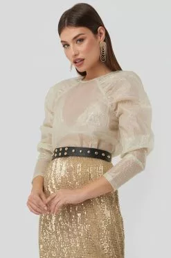 NA-KD Party Sparkling Gathered Sleeve Blouse