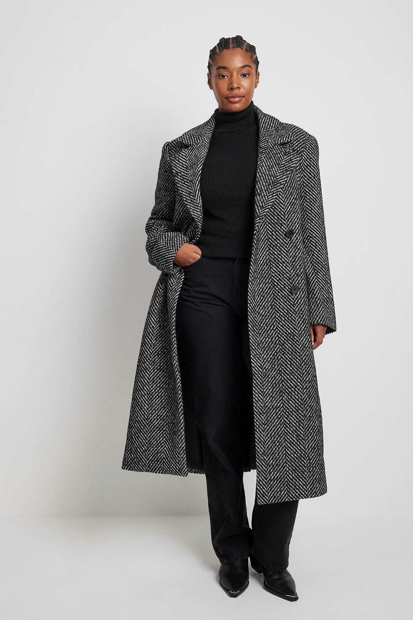 NA-KD Trend Straight Herringbone Coat - Image 2
