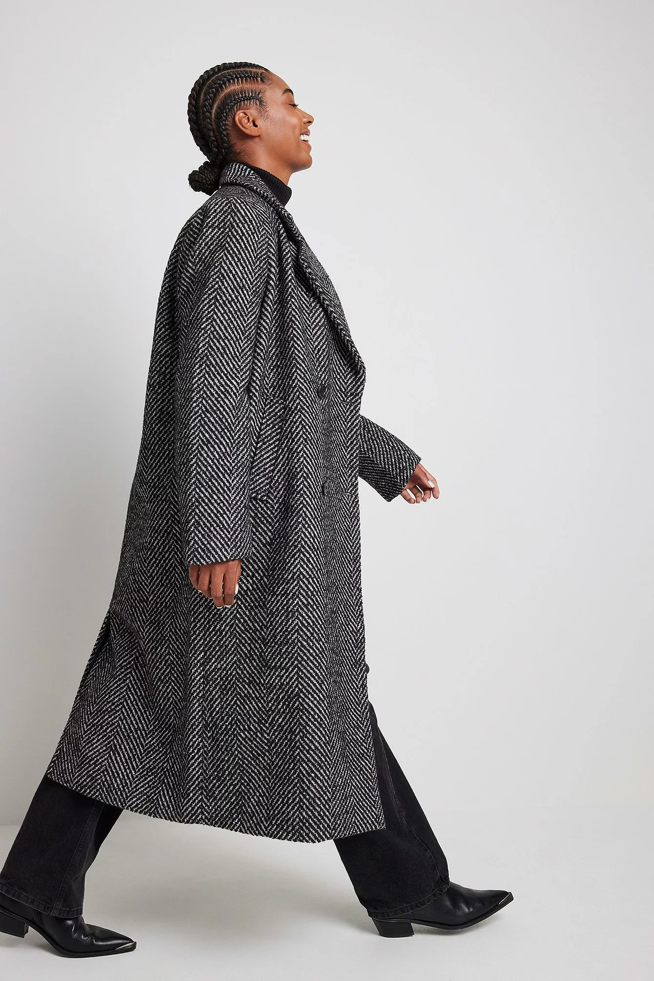 NA-KD Trend Straight Herringbone Coat - Image 3