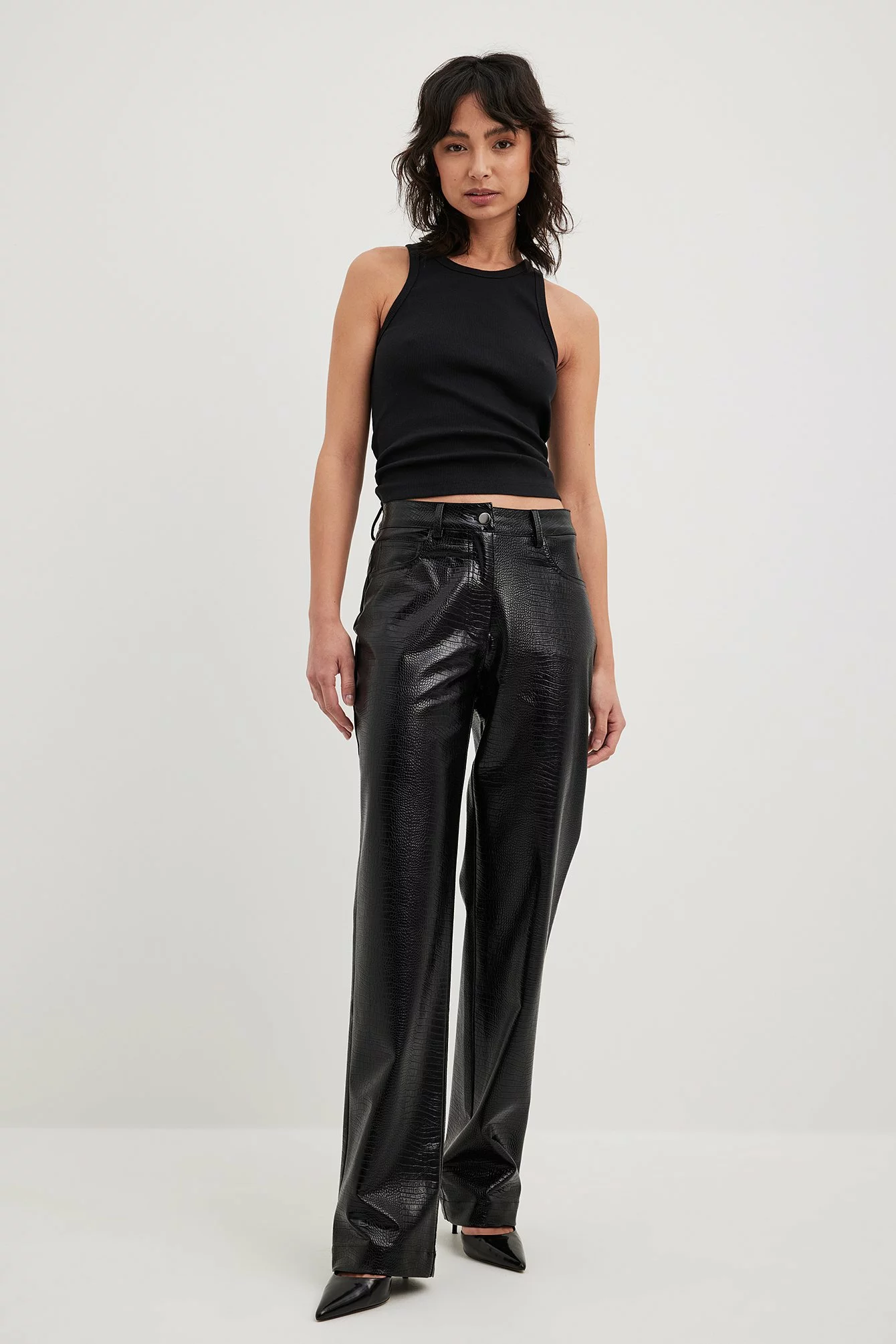 NA-KD Trend Straight Reptile PU Pants - Image 3