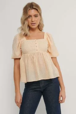 NA-KD Boho Structured Check Puff Blouse