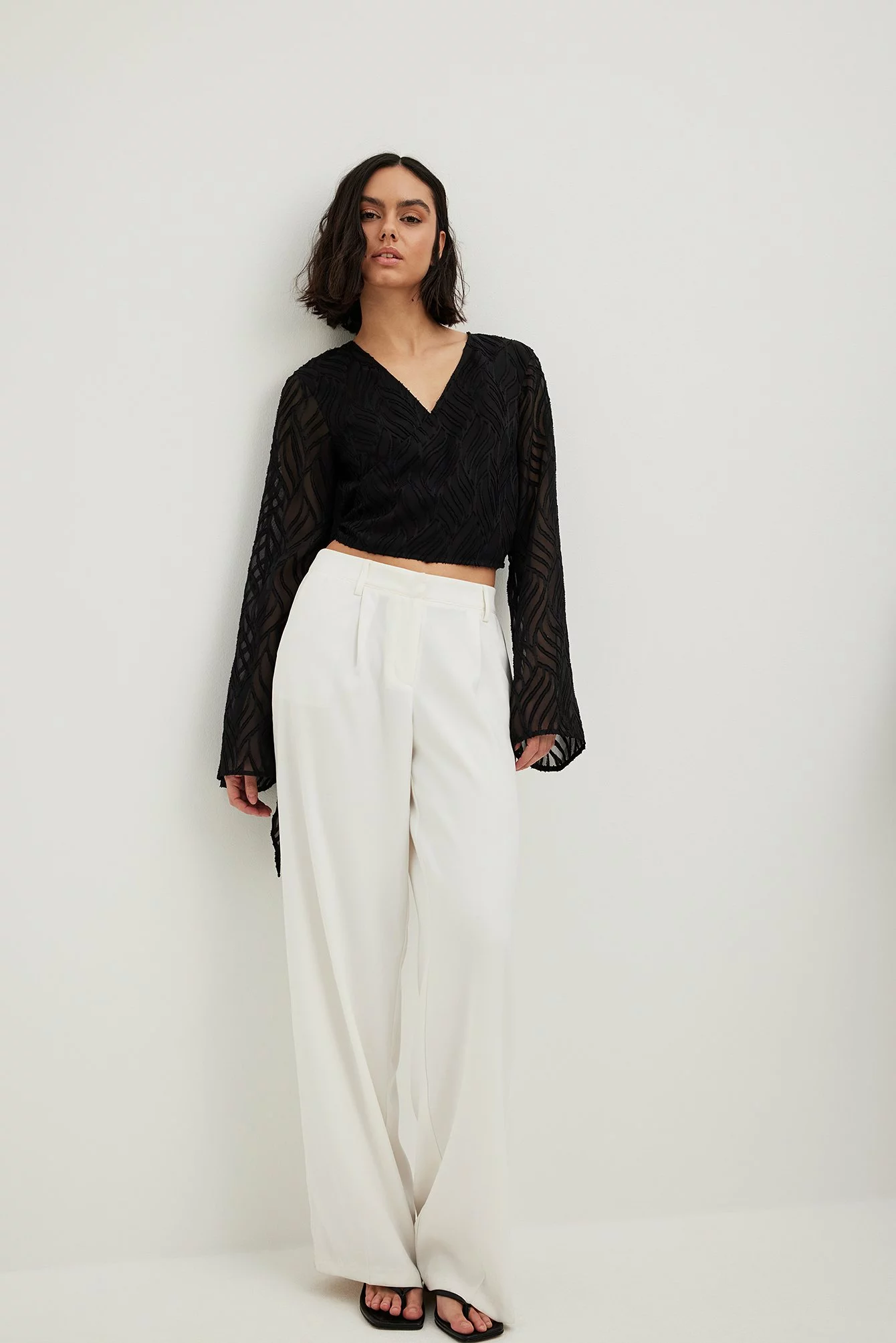 NA-KD Structured Trumpet Sleeve Wrap Blouse - Image 8