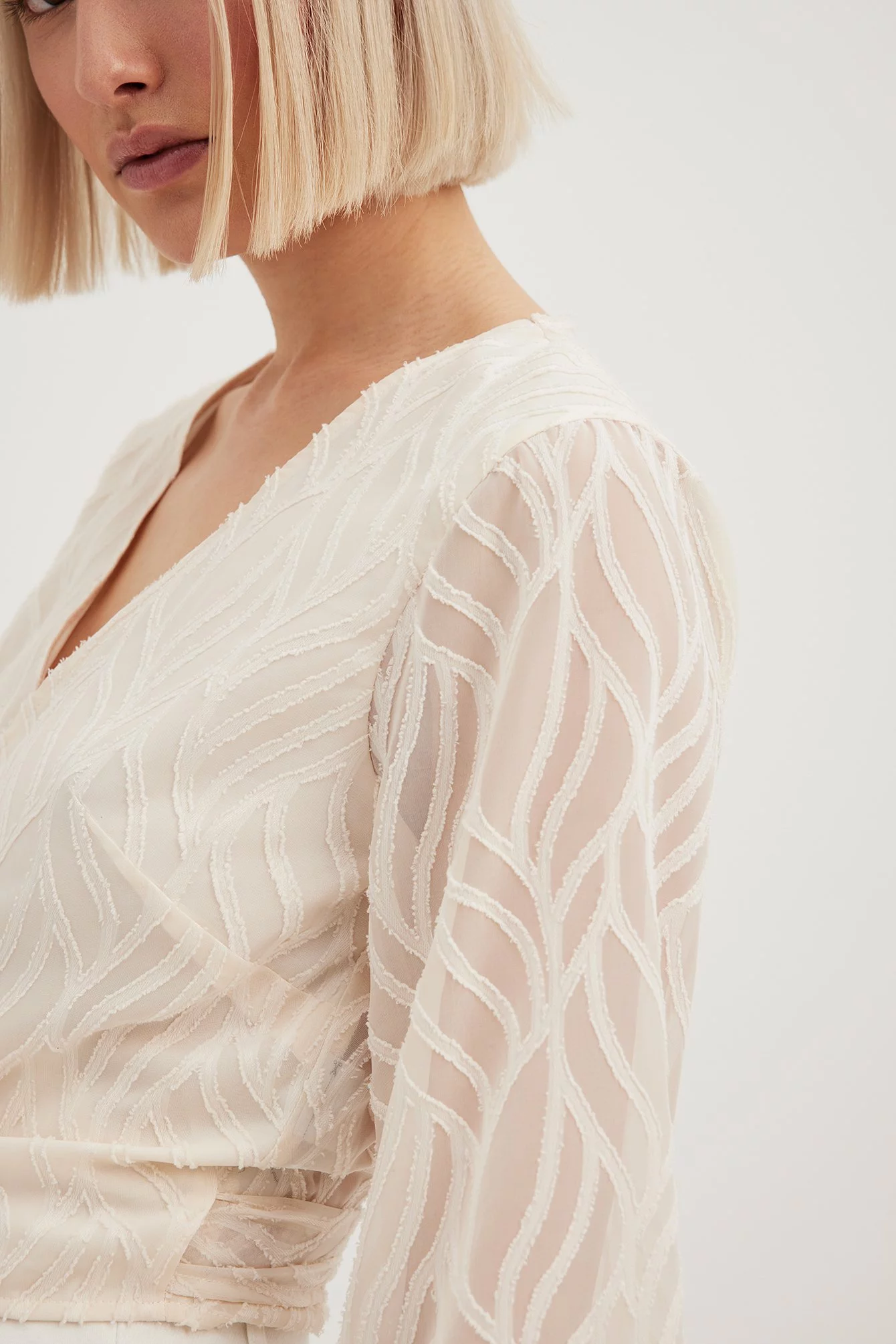 NA-KD Structured Trumpet Sleeve Wrap Blouse - Image 4