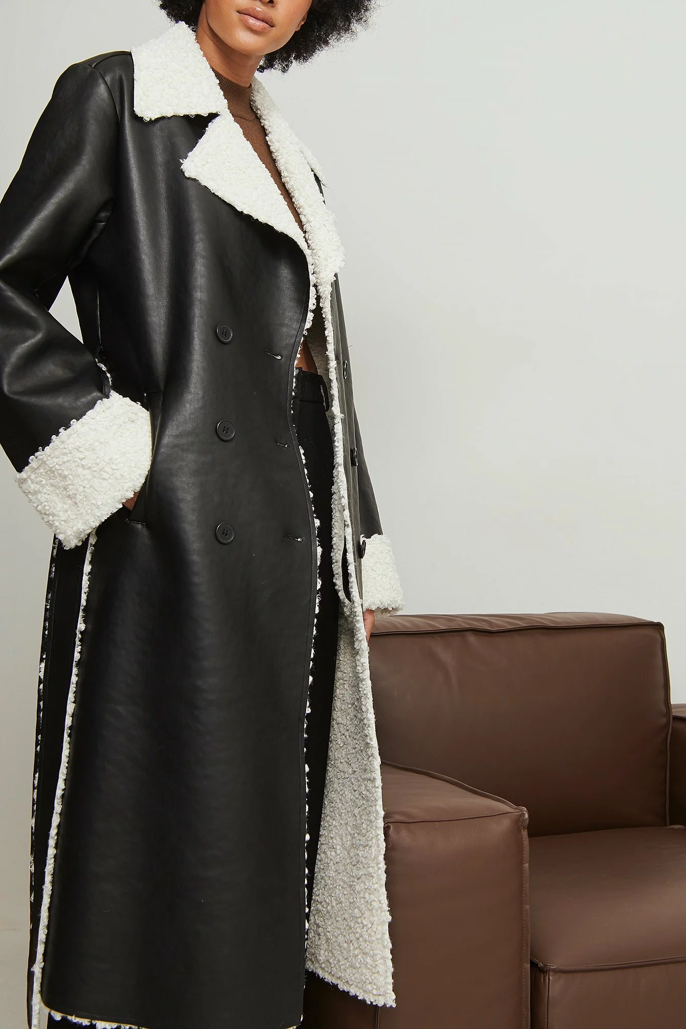 NA-KD Trend Teddy Detail PU Coat - Image 5