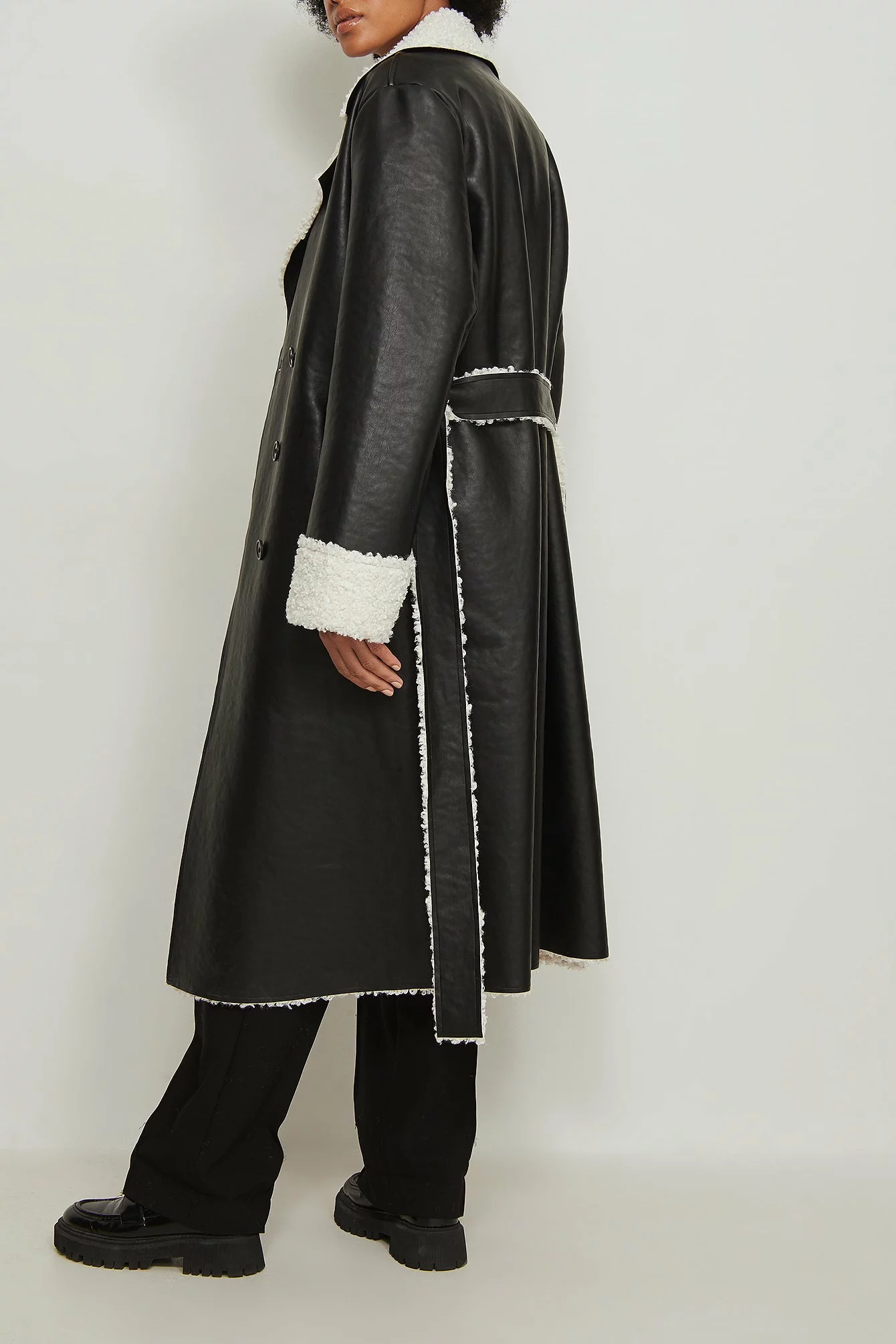 NA-KD Trend Teddy Detail PU Coat - Image 6