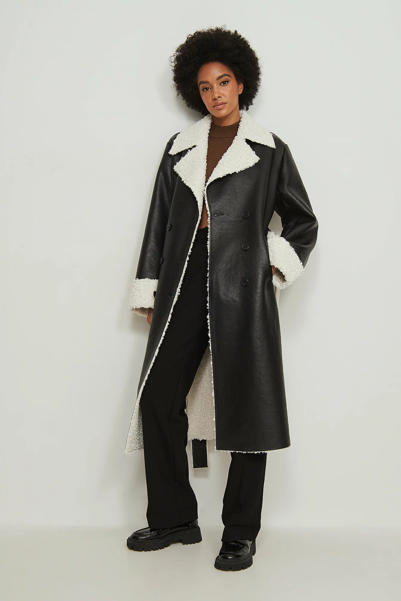 NA-KD Trend Teddy Detail PU Coat - Image 7