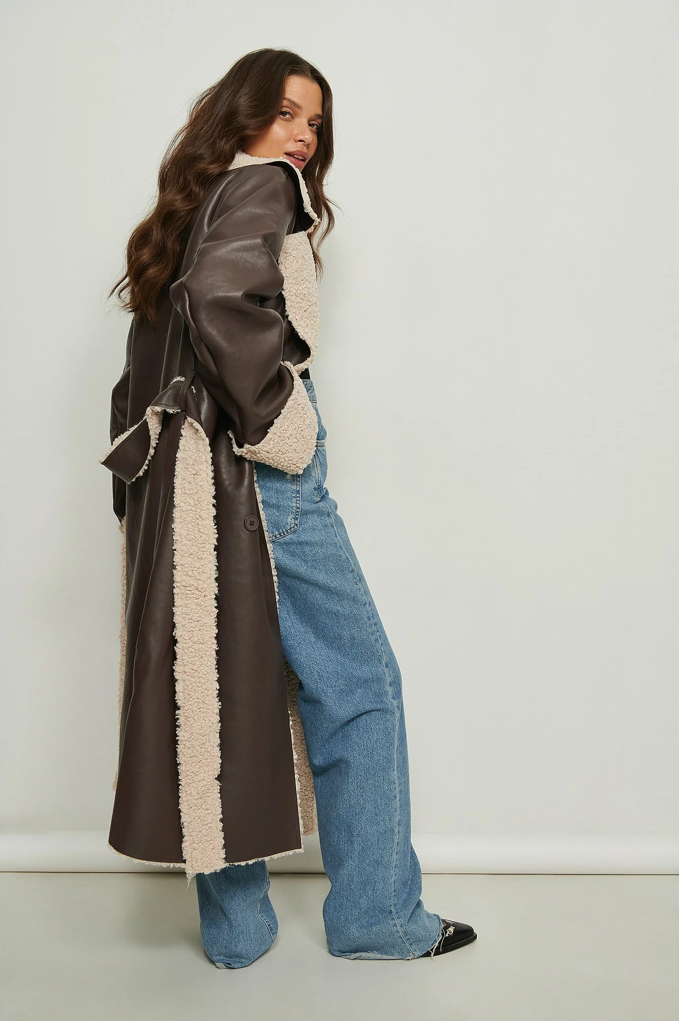 NA-KD Trend Teddy Detail PU Coat - Image 2
