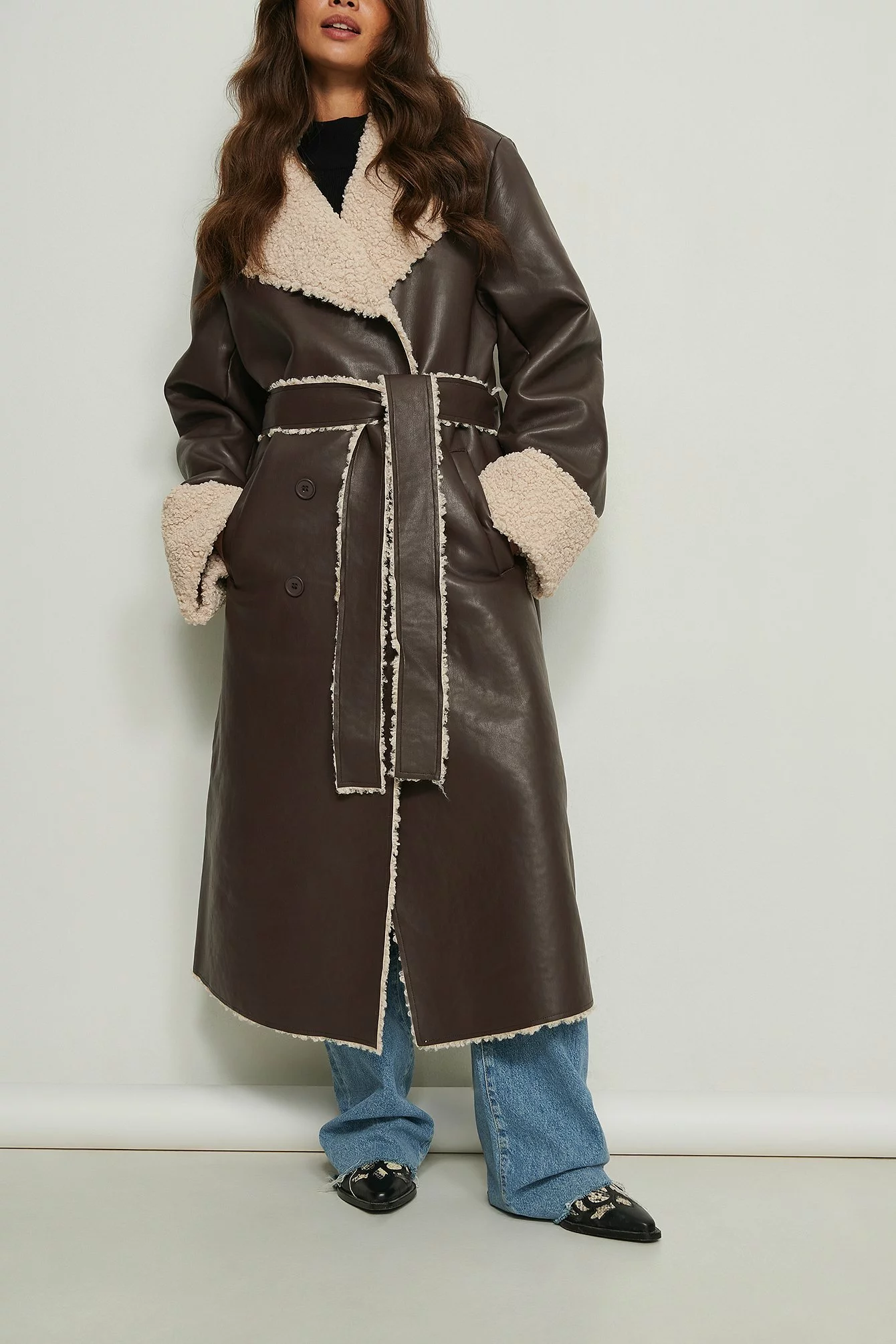 NA-KD Trend Teddy Detail PU Coat - Image 3