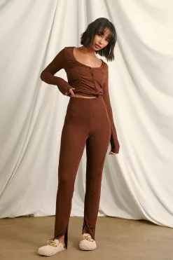 NA-KD Thin Rib Slit Detail Pants