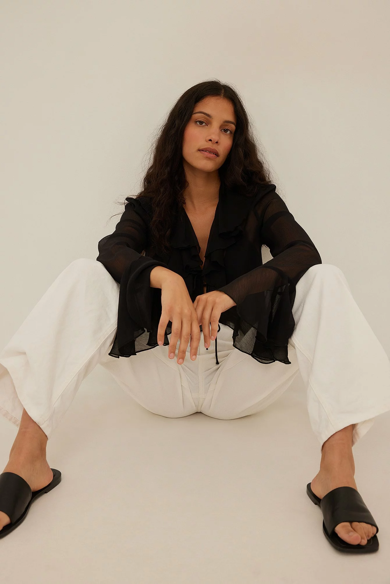 NA-KD Tie Front Frill Chiffon Blouse - Image 2